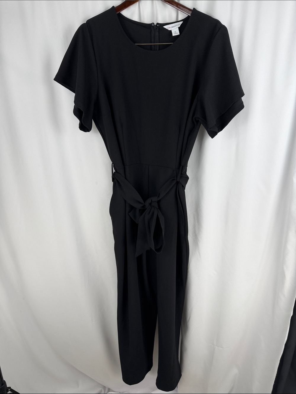 Liz Claiborne Black Short-Sleeve Tie-Waist Jumpsuit